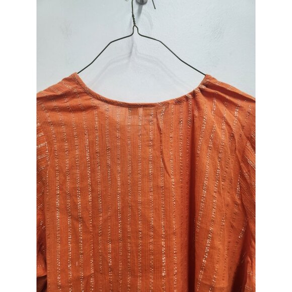 Avenue Womens Peasant BOHO Top Size 26/28 Orange Metallic Striped 3/4 Sleeve - Picture 10 of 10